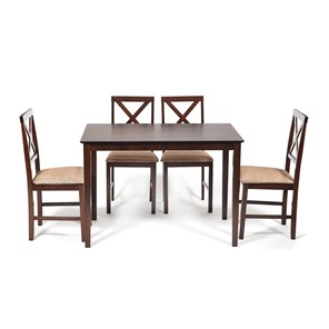 Обеденный комплект Хадсон (стол + 4 стула) id 13691 cappuccino (темный орех) арт.13691 в Уфе